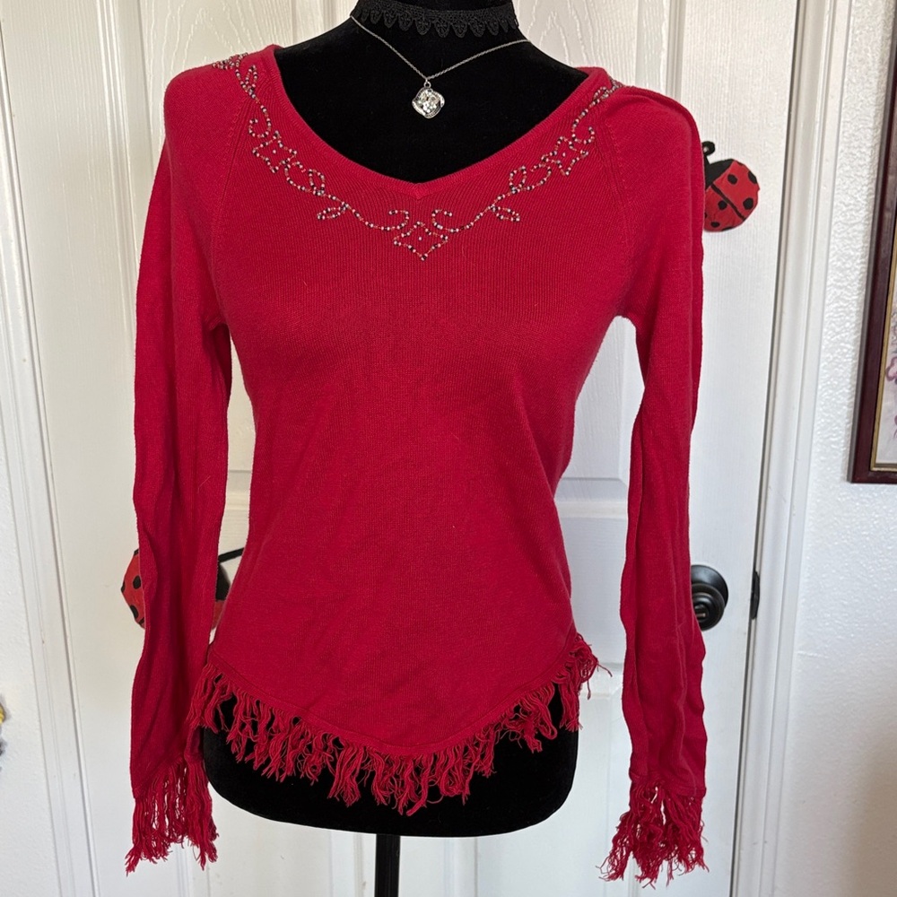 Xhilaration Vibrant Red Fringe Top